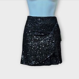 NWT Gianni Bini Black Gathered Sequin Mini Skirt ~size small